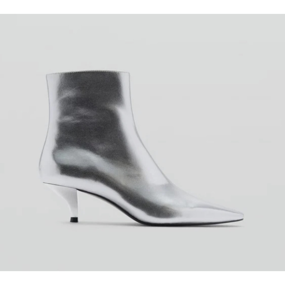 NEW MANGO MNG SILVER METALLIC EFFECT ANKLE BOOTS BOOTIE SZ 37 US 6.5